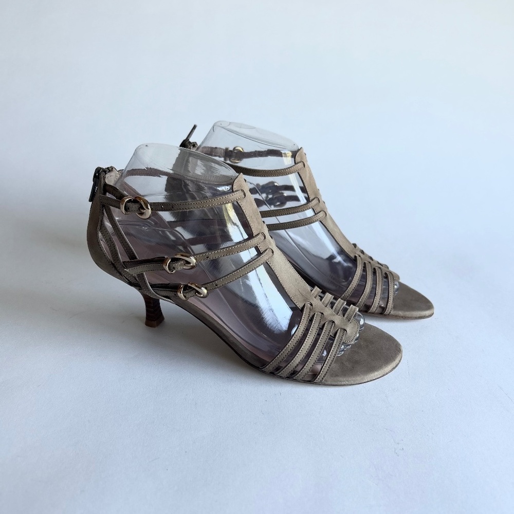 Stuart Weitzman Cream Brown Suede Leather Heeled Sandals size 7.5
